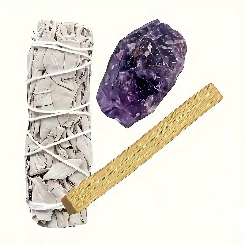 Trio Sacré – Sauge Blanche, Palo Santo & Pierre Naturelle (10 cm)