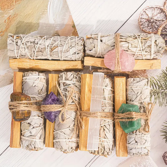 Trio Sacré – Sauge Blanche, Palo Santo & Pierre Naturelle (10 cm)