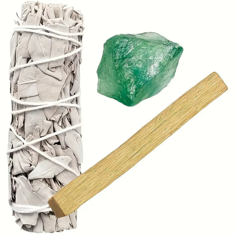 Trio Sacré – Sauge Blanche, Palo Santo & Pierre Naturelle (10 cm)